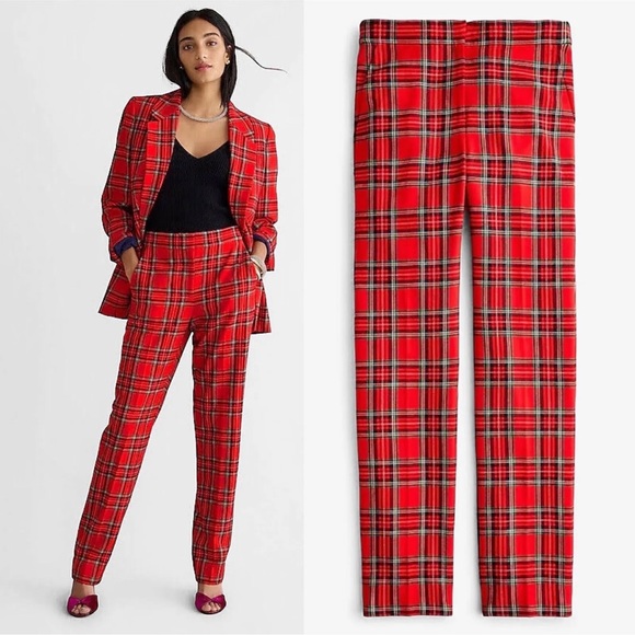 J. Crew Pants - J Crew Kate Sz 14 Wool-Blend Straight-Leg Kate Pants in Red Tartan Plaid